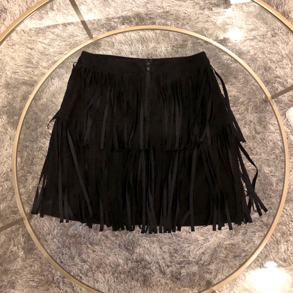 Black Fringe Mini Skirt XS